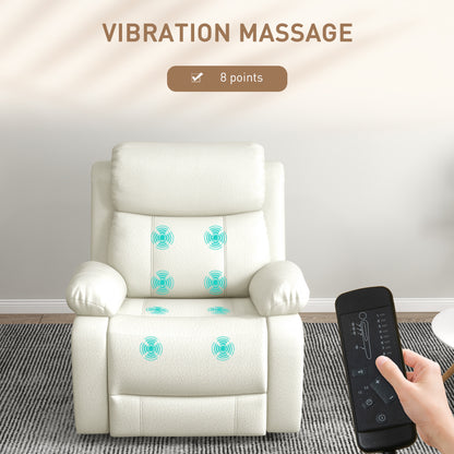PU Leather Massage Recliner Chair with Swivel Base, Cream White