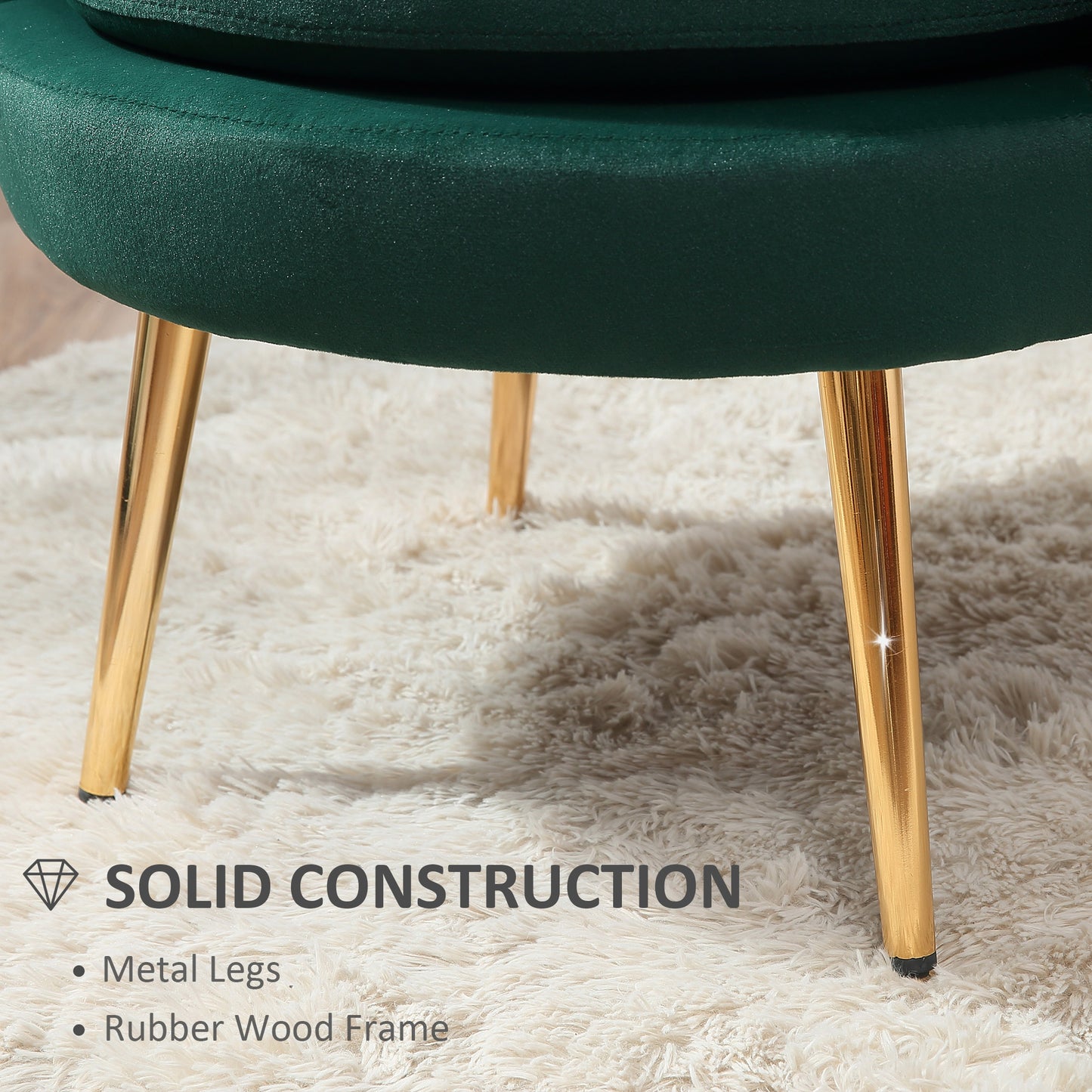 Modern Velvet Accent Chair with Lotus Backrest and Gold Legs, Dark Green