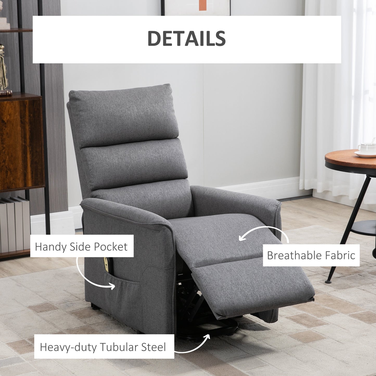 Power Lift Recliner Chair with Remote Control, Dark Grey