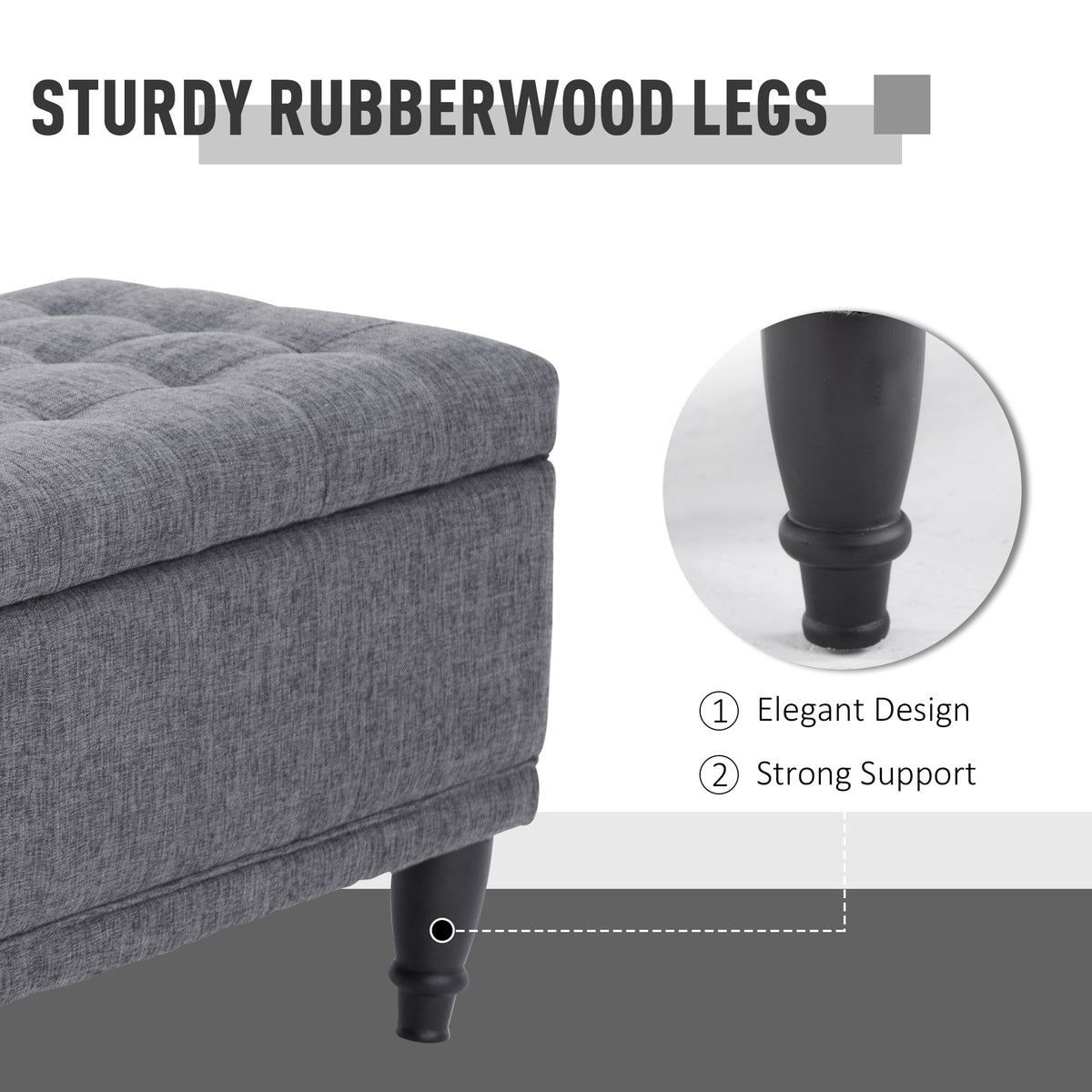 Tufted Storage Ottoman Bench with Soft-Close Lid, Grey