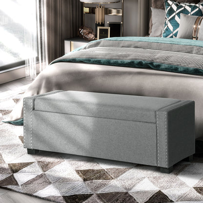 Flip-Top Upholstered Storage Bench, Light Grey