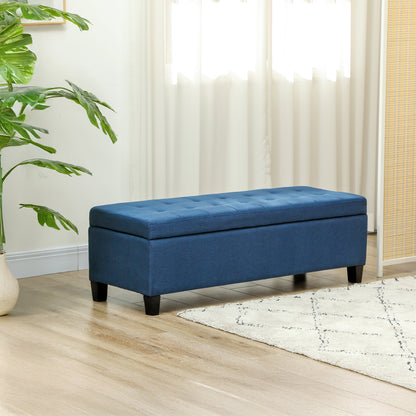 Rectangular Tufted Storage Bench with Wood Feet, Blue