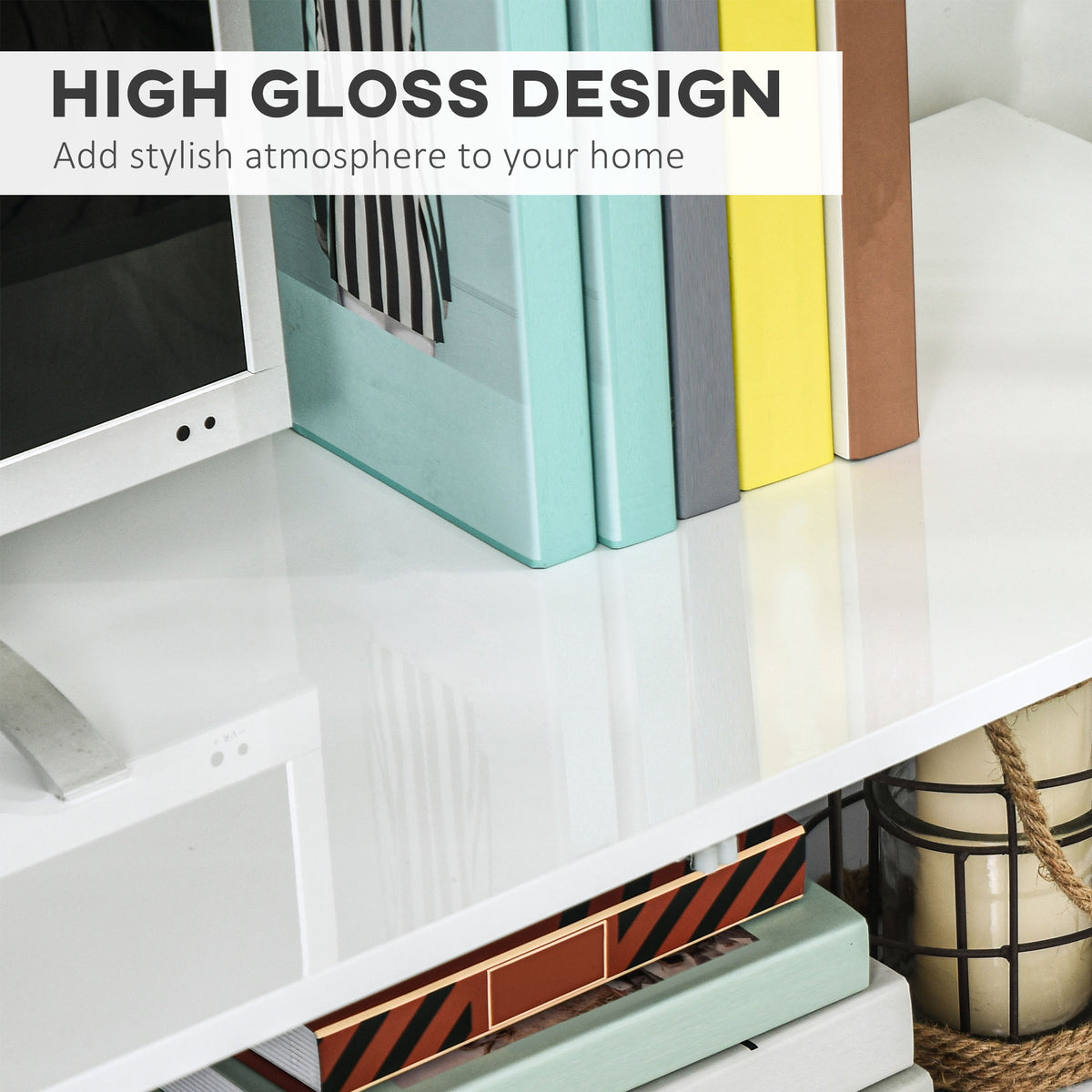 71" Lighted TV Stand with Storage for 75" TVs, High Gloss White
