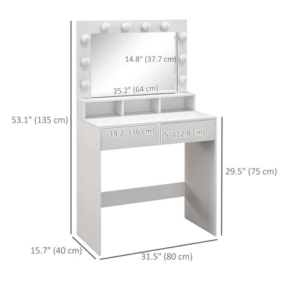 Makeup Vanity Table with LED Mirror and Drawers, White