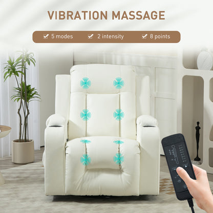 360° Swivel Massage Recliner Chair with Cup Holders, Cream White
