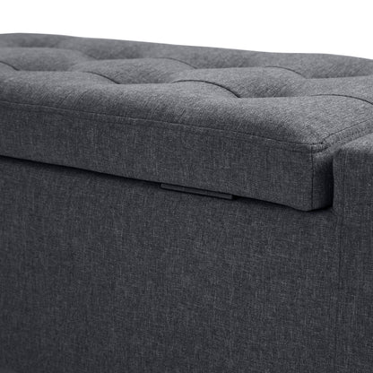 Linen Upholstered Storage Ottoman Bench with Tufted Design, Dark Gray