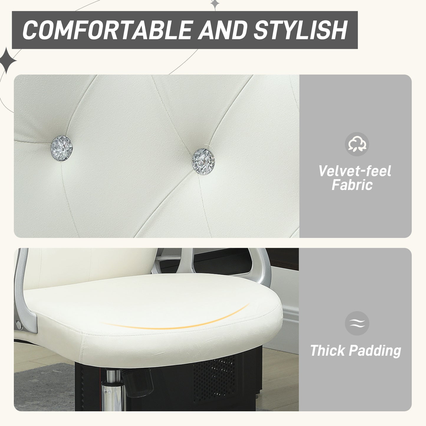 Swivel Office Chair with Tufted Back, Cream White