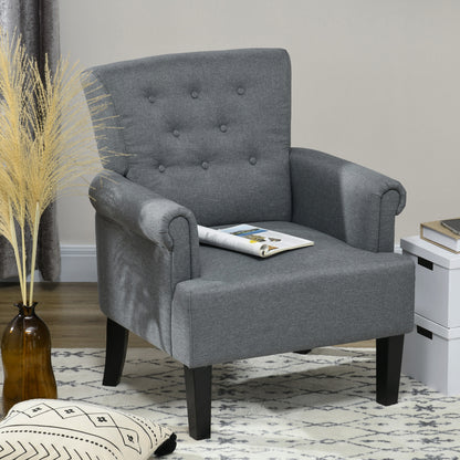 Fabric Accent Chair with Wood Legs and Rolled Arms, Gray