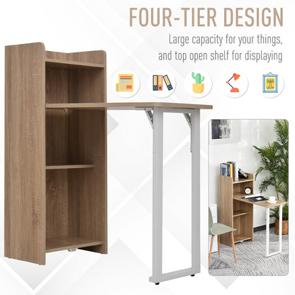 2-in-1 Folding Table with 4-Tier Storage Cabinet