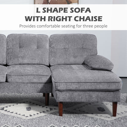 Tufted L-Shaped Corner Sofa with Right Chaise Lounge, Grey