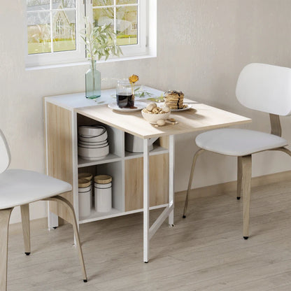 Multi-Use Folding Dining Table with 4 Storage Shelves