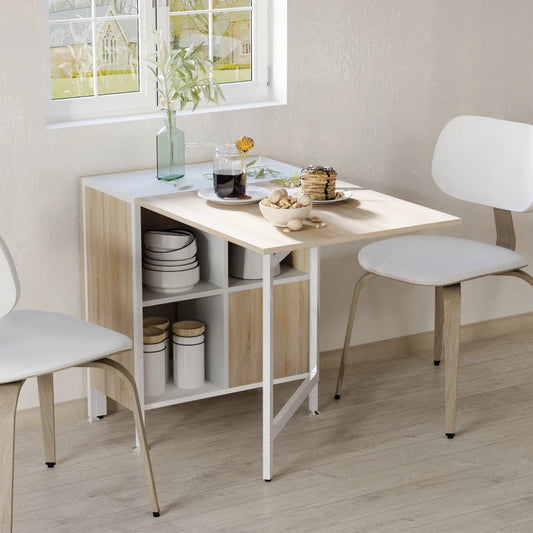 Multi-Use Folding Dining Table with 4 Storage Shelves