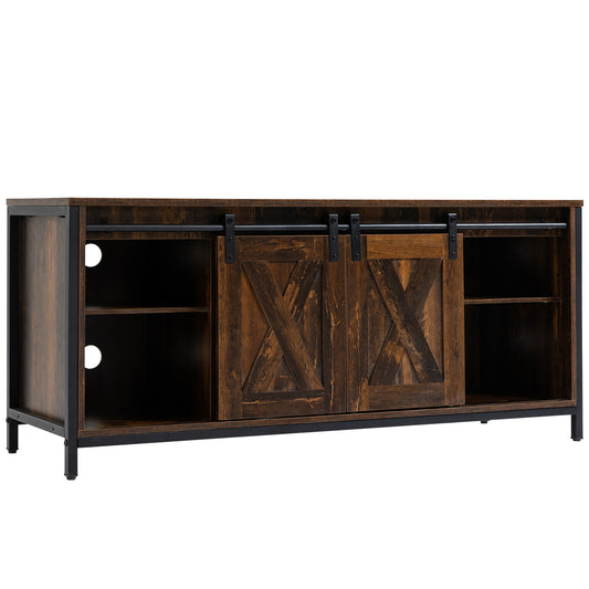 Industrial TV Stand with Sliding Barn Doors for 60" TVs, Brown