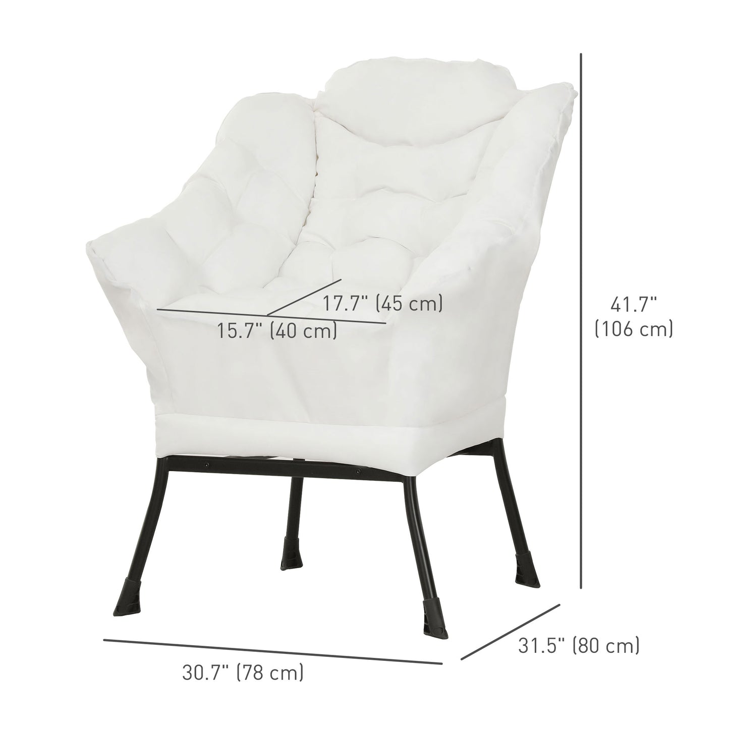 Modern Accent Chair with Storage Pockets - Cream White