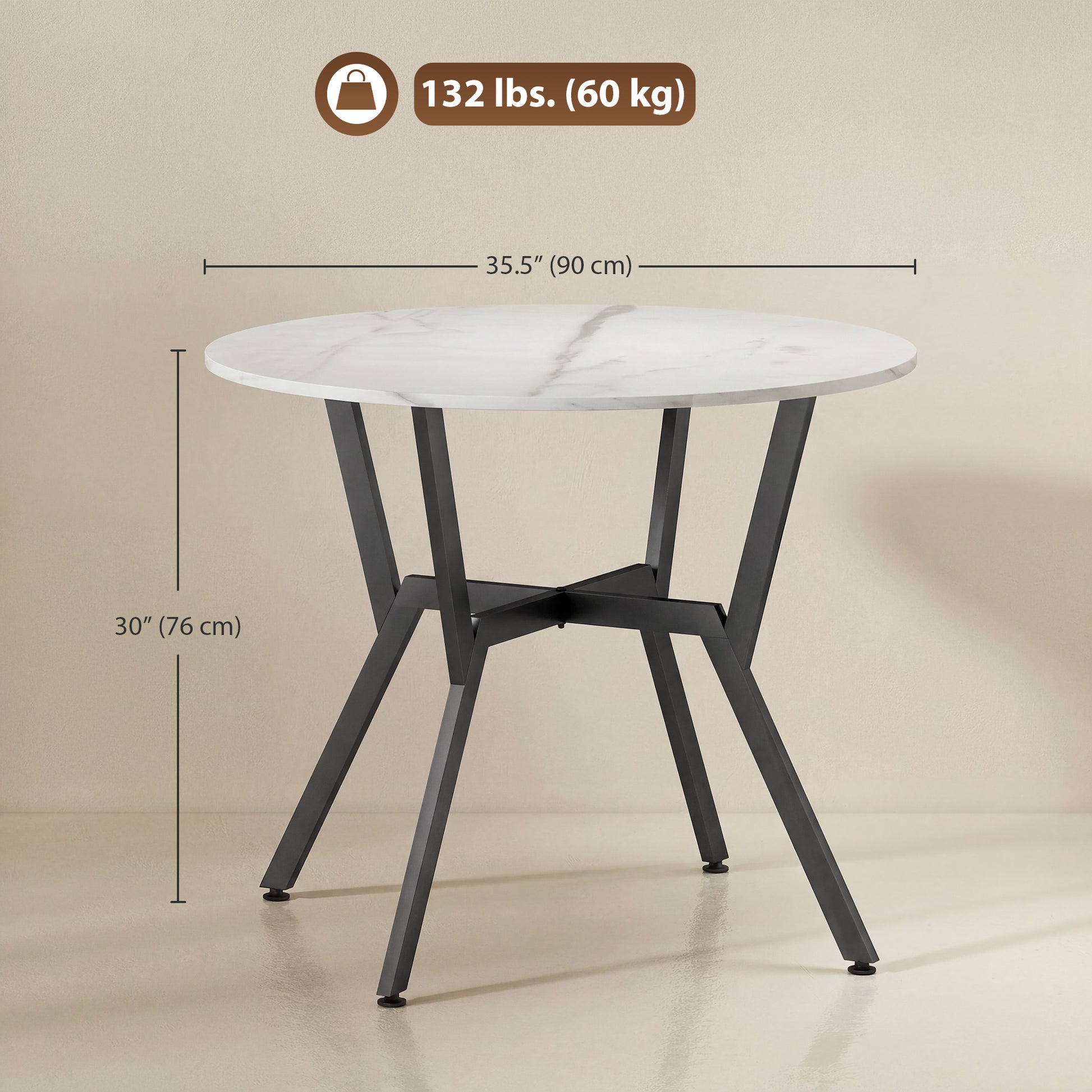 Modern Bar Table with Metal Frame, Marble White