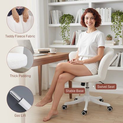 Adjustable Office Chair with Armrests, Cream White