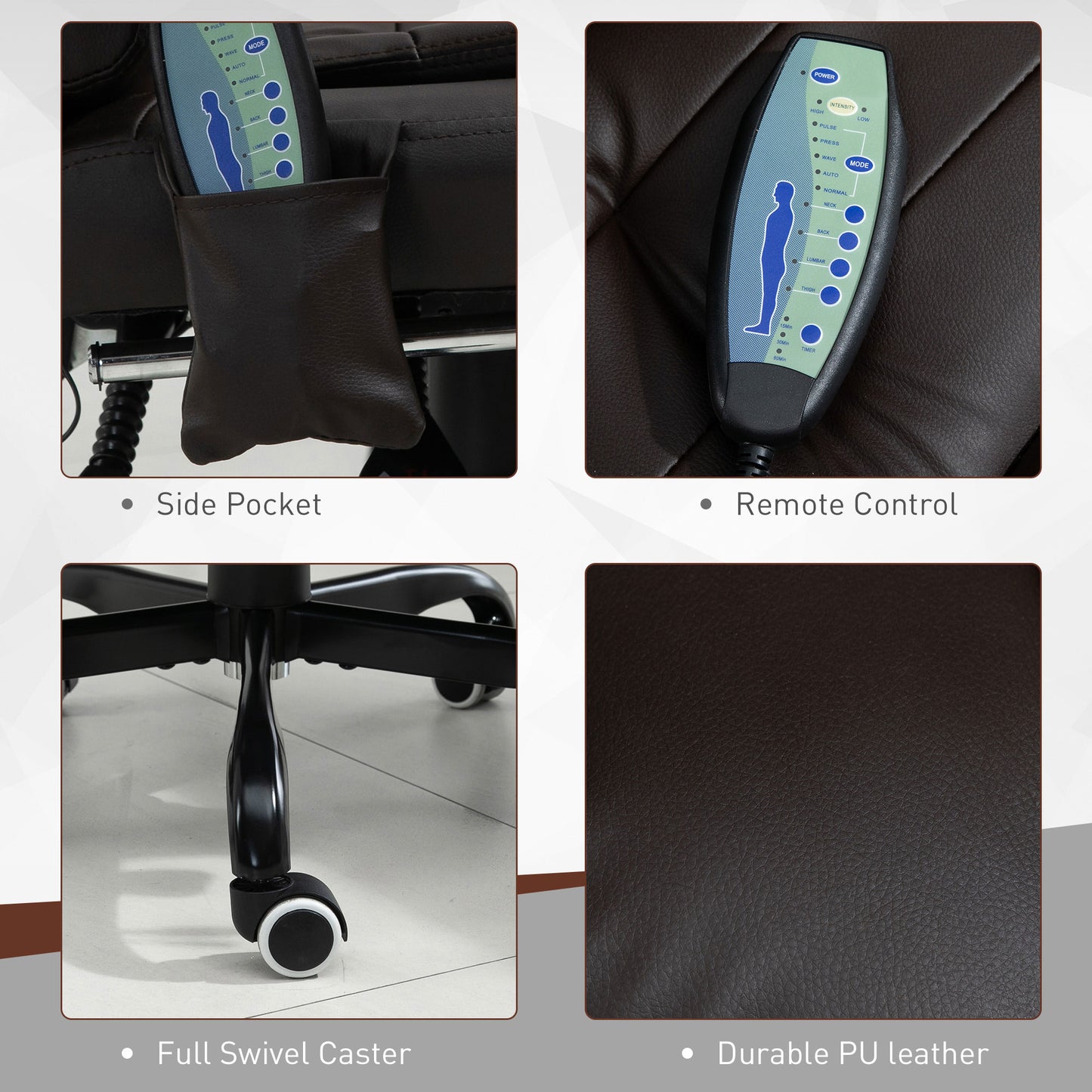 7-Point Vibrating Massage Office Chair with Footrest and Reclining Back, Brown
