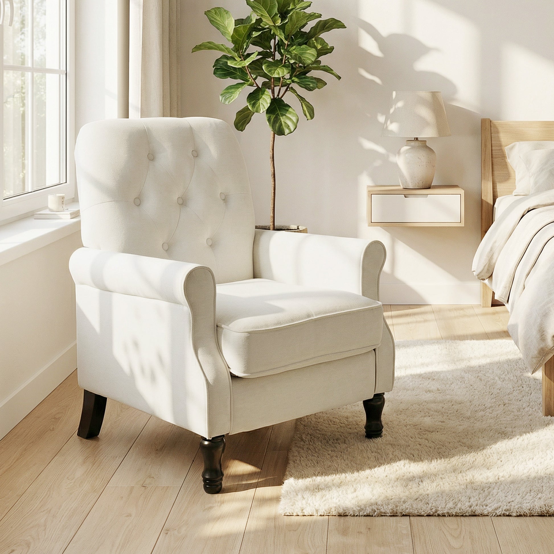 Upholstered Accent Chair with Pillow, Cream White