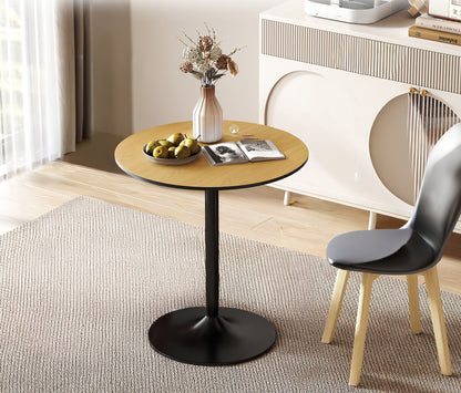 27" Round Dining Table with Wood Veneer and Steel Pedestal Base, Natural