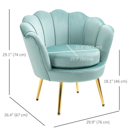 Modern Velvet Accent Chair with Lotus Backrest and Gold Legs, Green