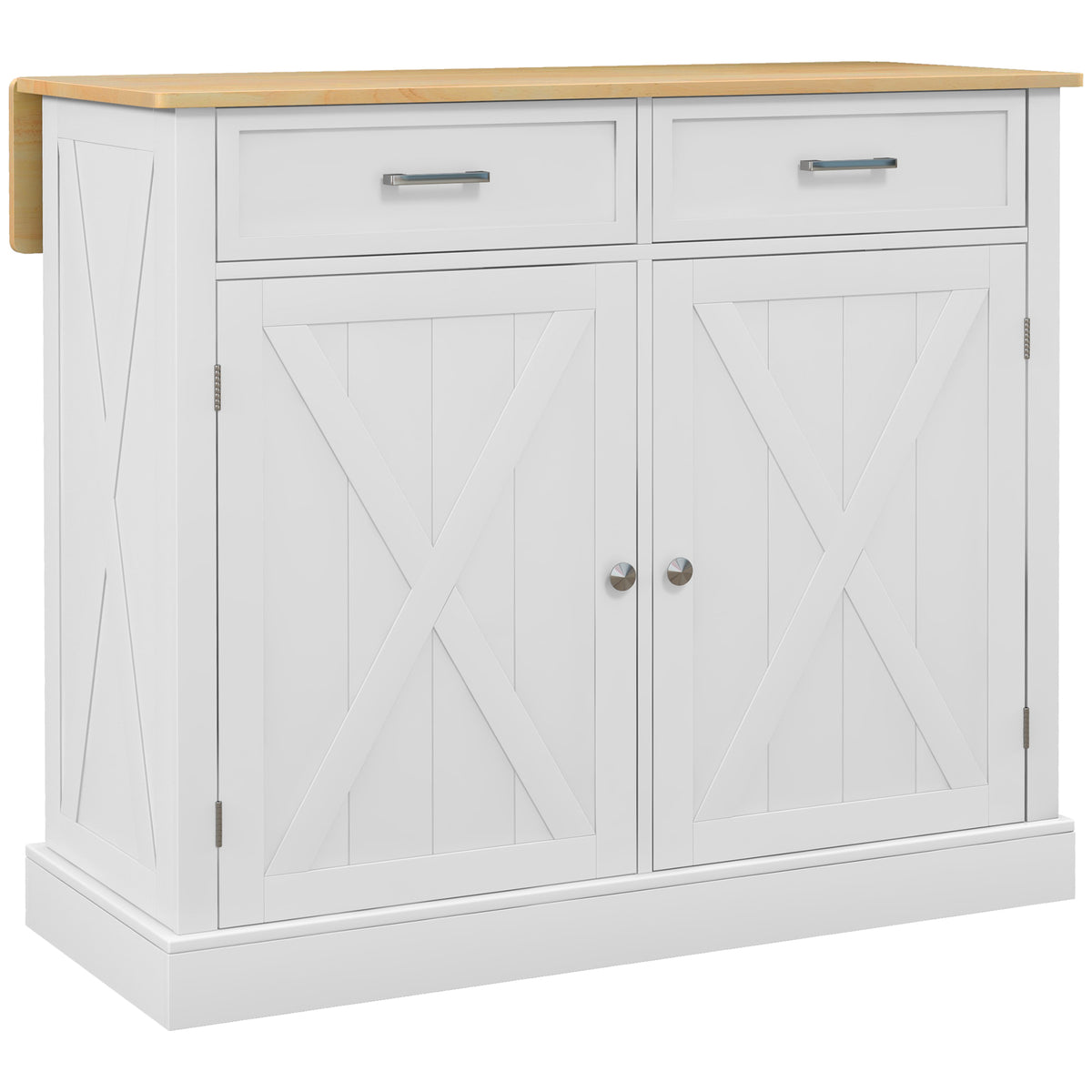 Rolling Kitchen Island Cart with Drop Leaf and Breakfast Bar and 2 Drawers, White