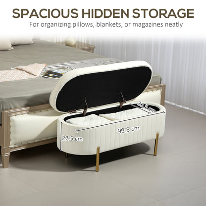 Channel Tufted Upholstered Bedroom Bench, Cream White