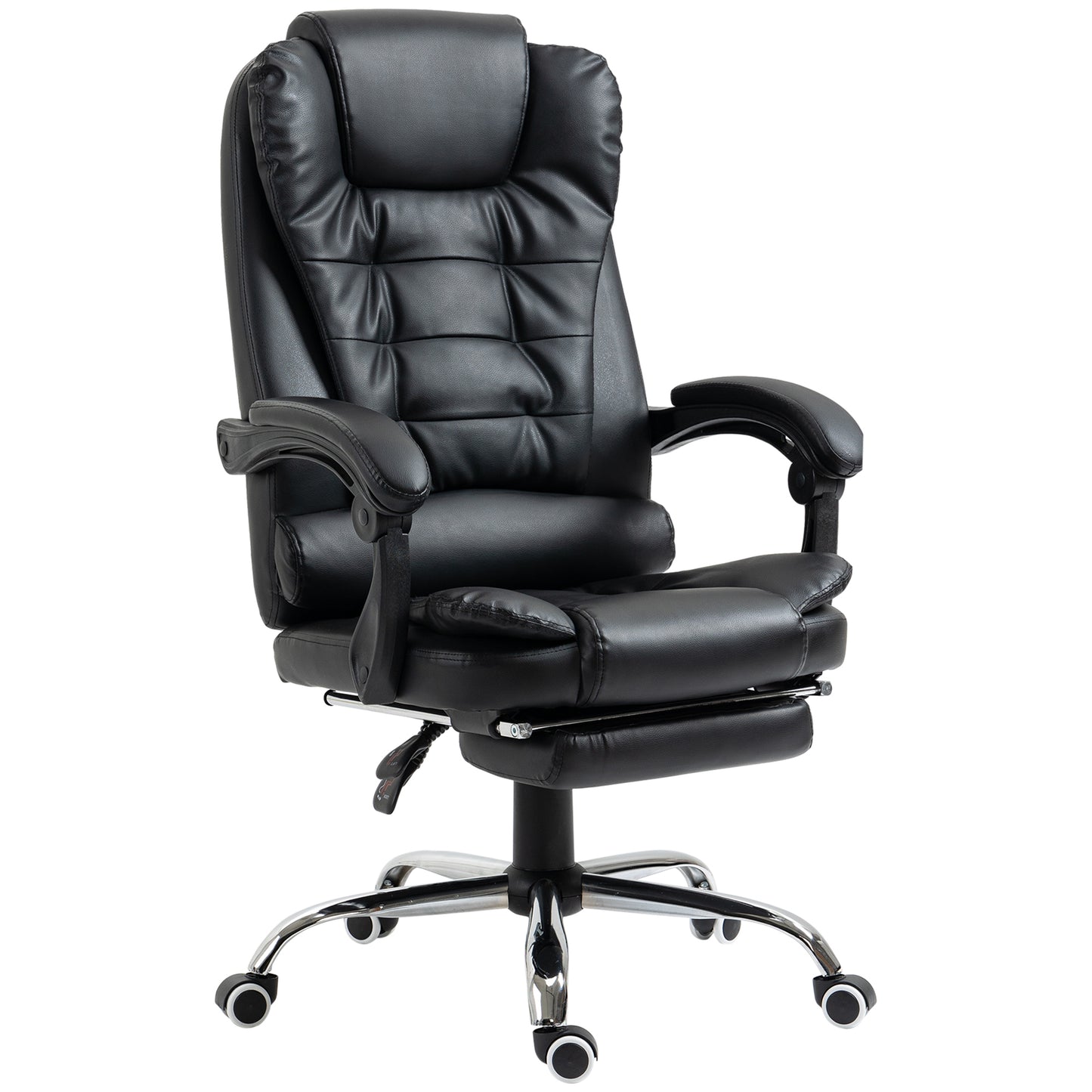 High Back PU Leather Executive Office Chair with Retractable Footrest, Black