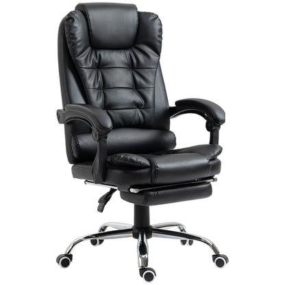 High Back PU Leather Executive Office Chair with Retractable Footrest, Black