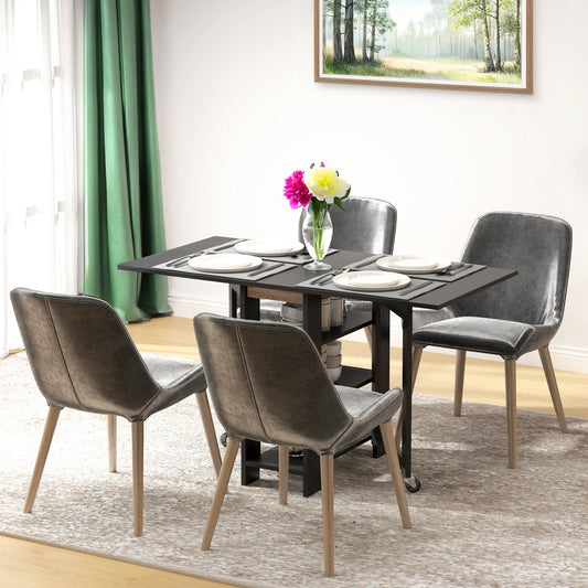 Folding Dining Table with Built-In Storage Shelves - Black
