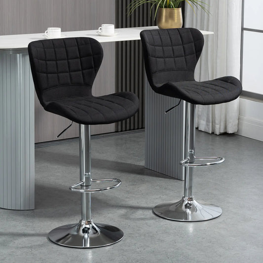 Adjustable Swivel Counter Stools with Linen Fabric, Black (Set of 2)