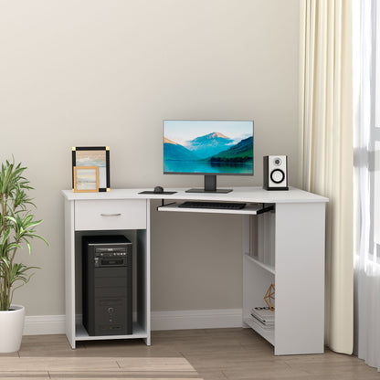 47" L-Shaped Computer Desk with Keyboard Tray and Storage, White