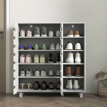 21 Pair Shoe Storage Cabinet with Double Doors and Open Shelves, White