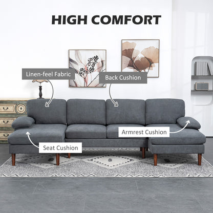 U-Shaped Sectional Sofa with Double Chaise Lounge, Dark Grey