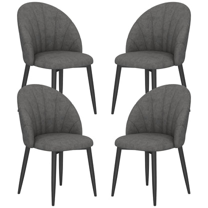 Upholstered Dining Chairs with Shell Backrest and Metal Legs, Dark Grey (Set of 4)
