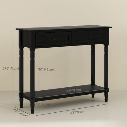 36" Console Table with Classic Turned Legs and Storage, Black