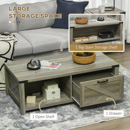 Lift-Top Coffee Table with Hidden Storage and Shelf, Grey