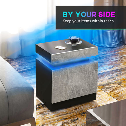 LED Nightstand with Remote Control and 2 Drawers, Cement Gray