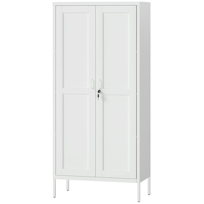 Office Storage Cabinet, Lockable Filing Cabinet with 3 Adjustable Shelves and 2 Doors for Home Office, Garage, White