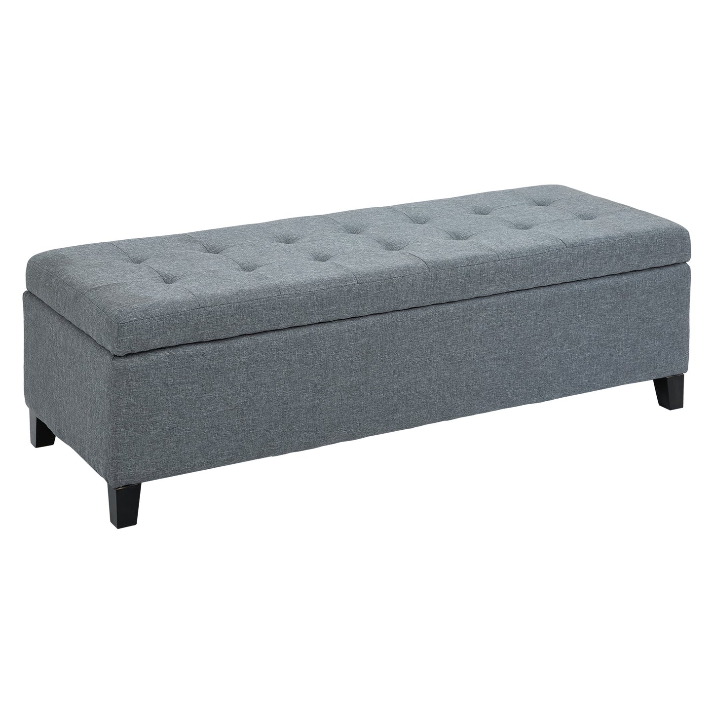 Rectangular Tufted Storage Bench with Wood Feet, Gray