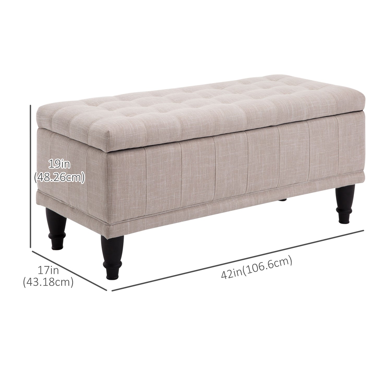 Linen Fabric Storage Bench with Soft Close Lid, Beige