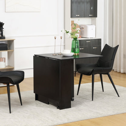 Extendable Dining Table with Storage Shelves and Rolling Wheels - Black