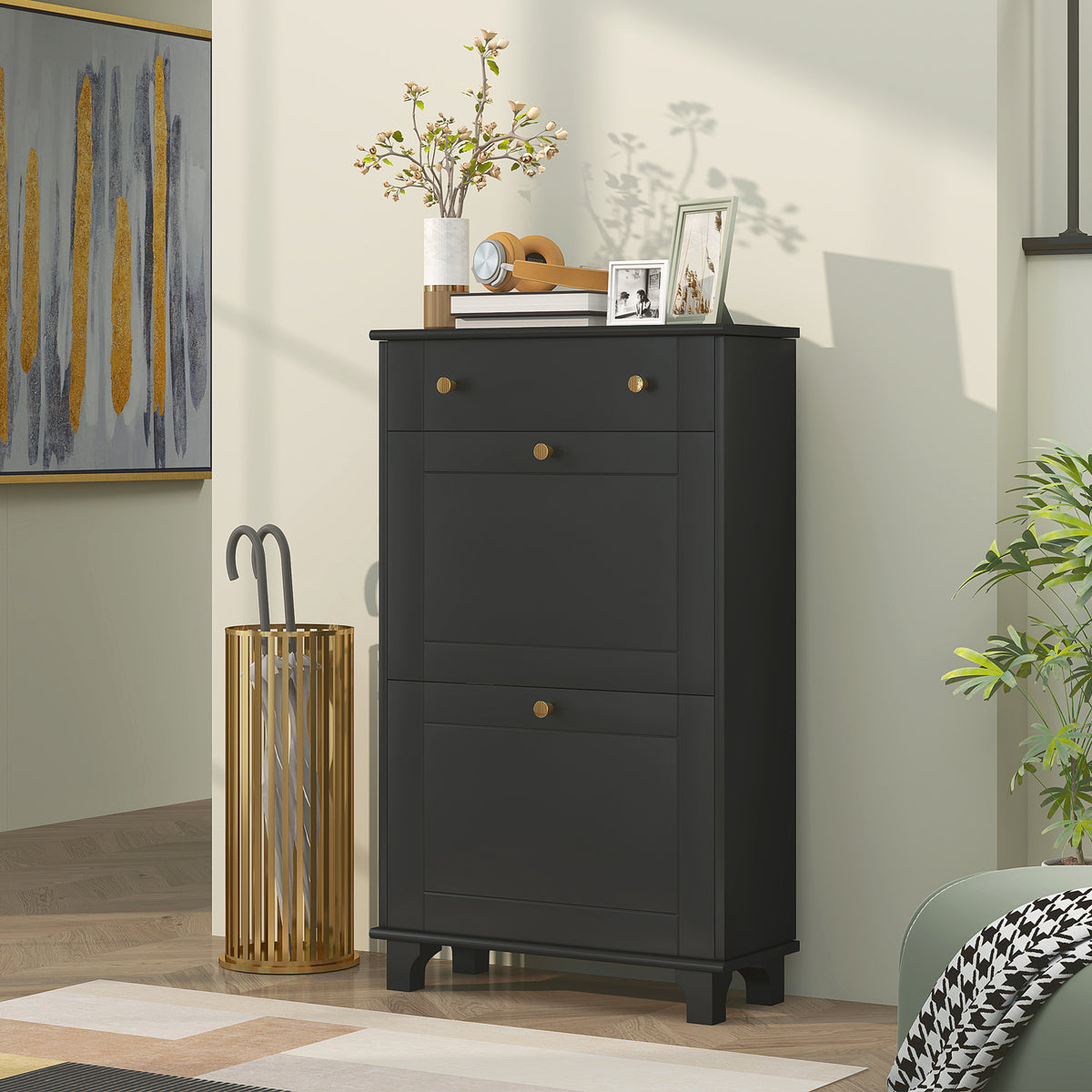 Slim Shoe Storage Cabinet, for 8 Pairs, Black