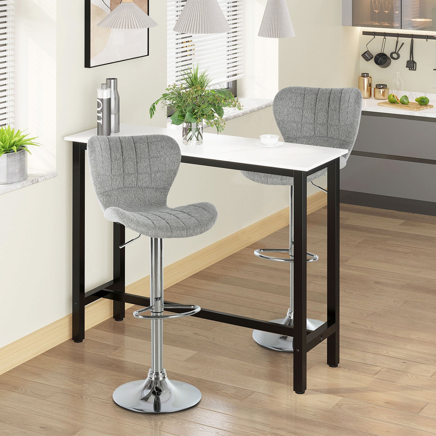 Adjustable Swivel Counter Stools with Linen Fabric, Gray (Set of 2)