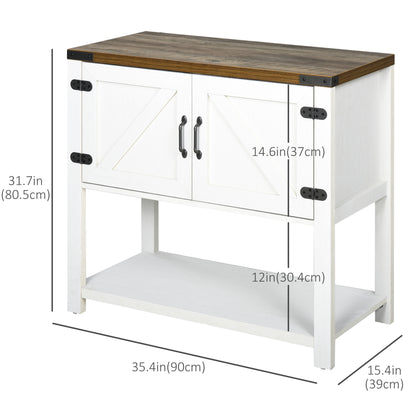 35" Farmhouse Storage Cabinet with Barn Doors and Bottom Shelf, White