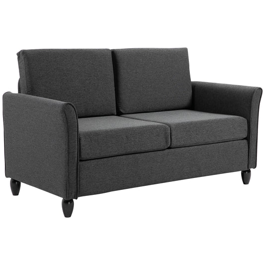 55" Upholstered Double Sofa with Wood Legs, Dark Grey