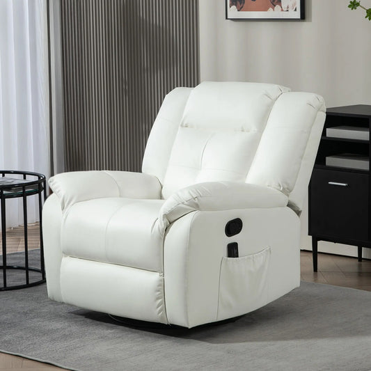 Luxury Massage Recliner Chair with 8 Vibration Points, Cream White