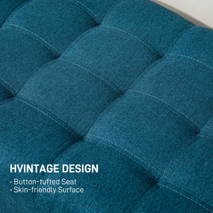 Linen Fabric Storage Bench with Button Tufted Design, Blue