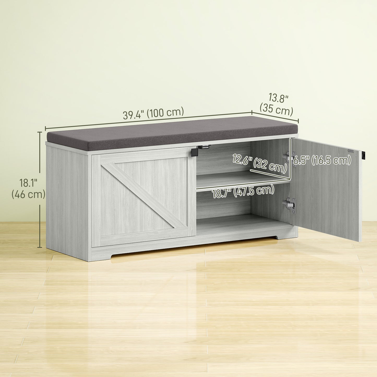 Padded Shoe Storage Bench with 4 Compartments for 8 Pairs, Light Grey