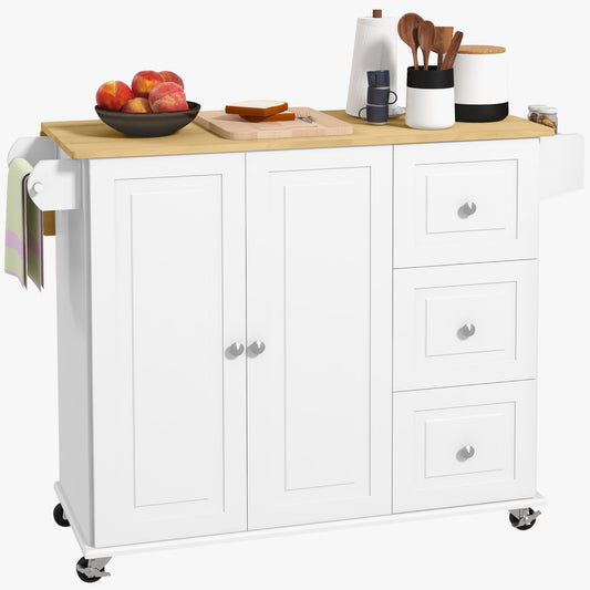 Rolling Kitchen Island Cart with Drop Leaf and Drawer, White