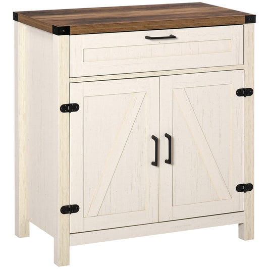 Farmhouse Sideboard Buffet with Barn Doors, White